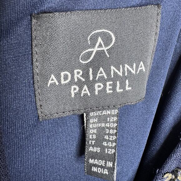 ADRIANNA PAPELL Navy Beaded Gown Embellished Slip Dress Fairy Whimsygoth Mesh 8 - Picture 8 of 8